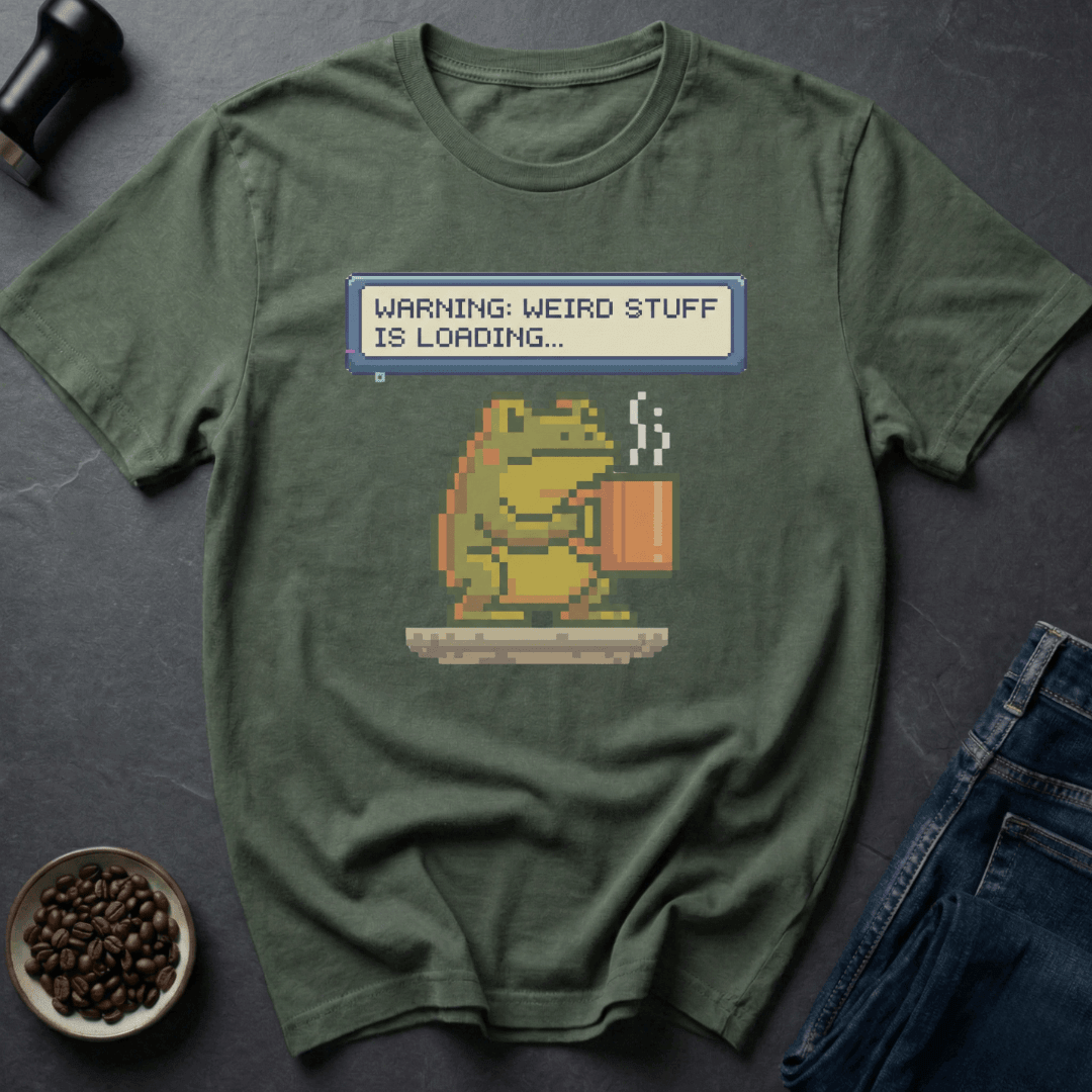 Coffee graphic Warning Weird T-Shirt in Military Green / S by Caffeine Dept