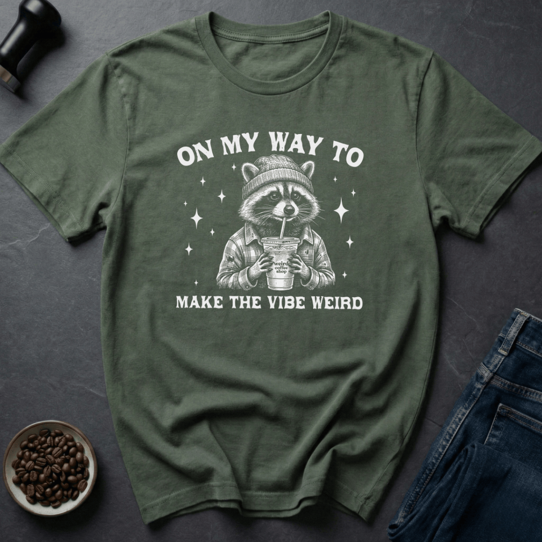 Coffee graphic Weird Vibes T-Shirt in Military Green / S by Caffeine Dept