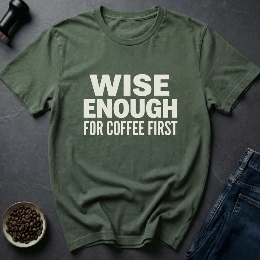 Coffee graphic Wisdom Brew T-Shirt in Military Green / S by Caffeine Dept