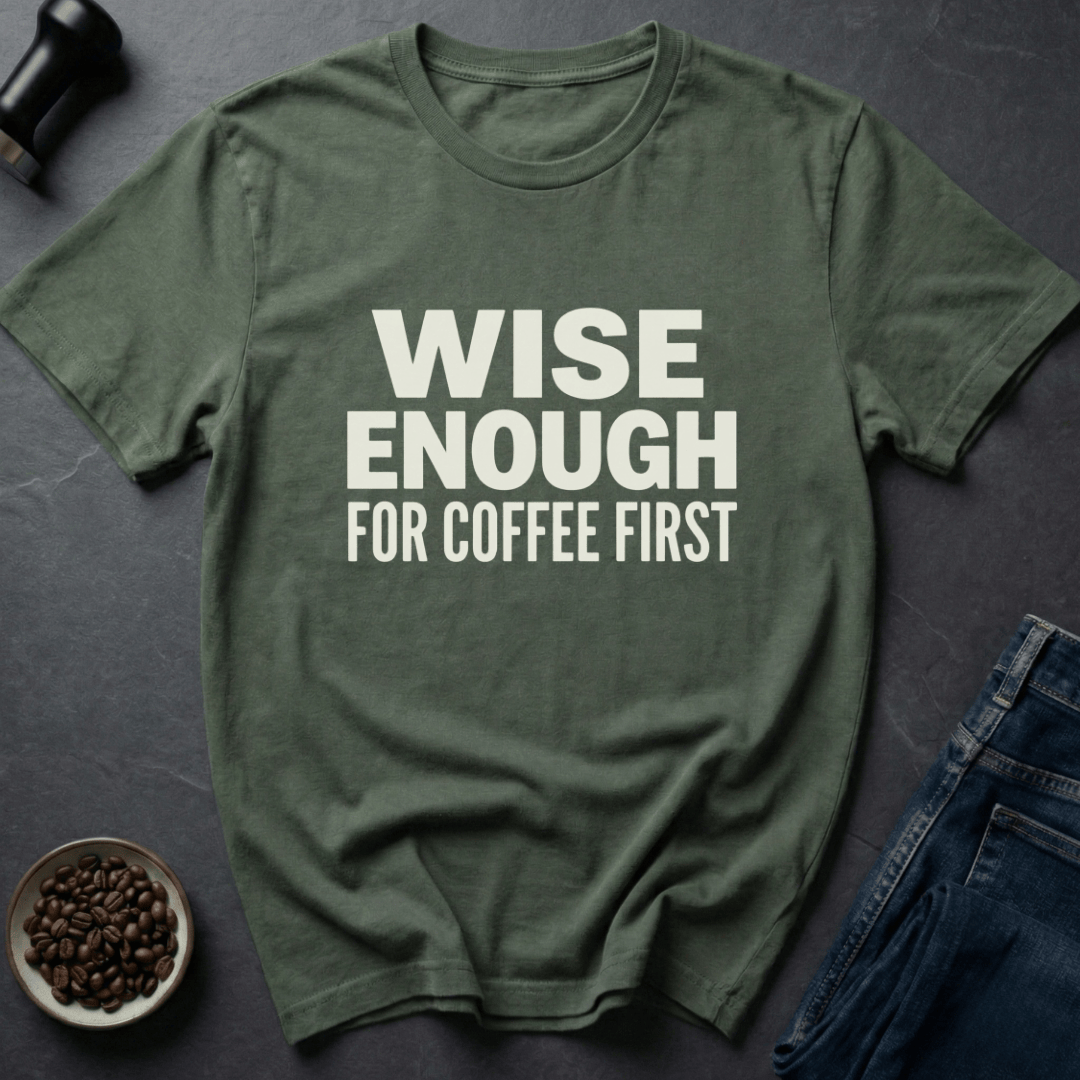 Coffee graphic Wisdom Brew T-Shirt in Military Green / S by Caffeine Dept